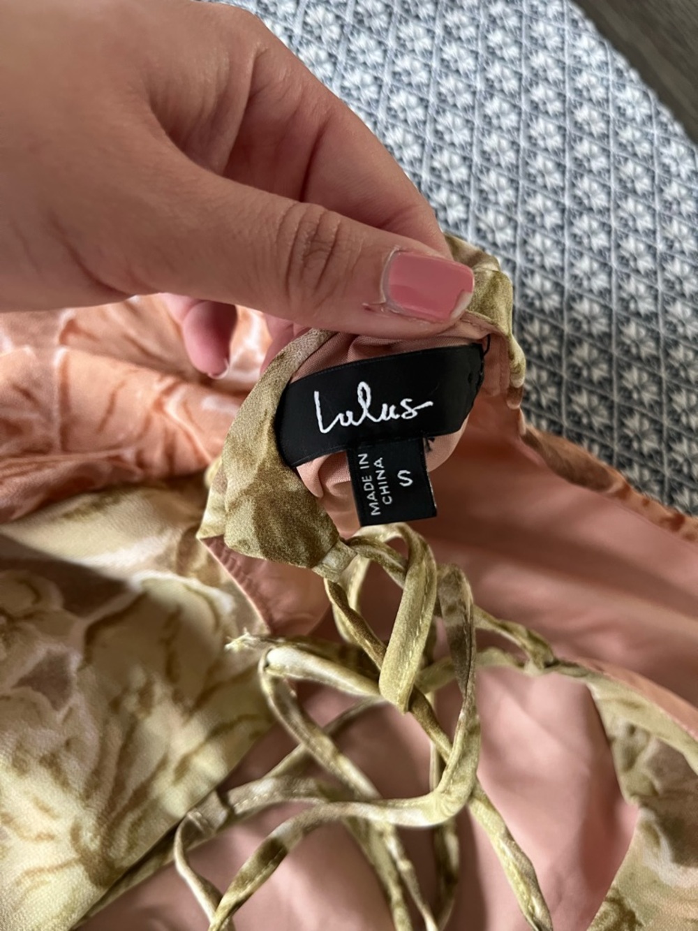 Lulu's Peach and Olive Floral-Textured Mini Dress - Picture 4 of 4